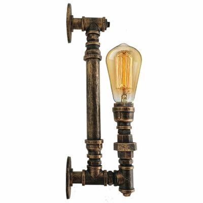 Moderne Vintage industrielle L-Form Rohrbeleuchtung mit E27 Schraubbirne LEDSone DE~2366 - Gebürstetes Kupfer - Ja