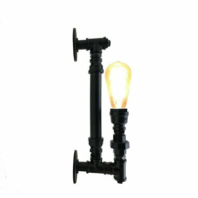 Moderne Vintage industrielle L-Form Rohrbeleuchtung mit E27 Schraubbirne LEDSone DE~2366 - Schwarz - Ja
