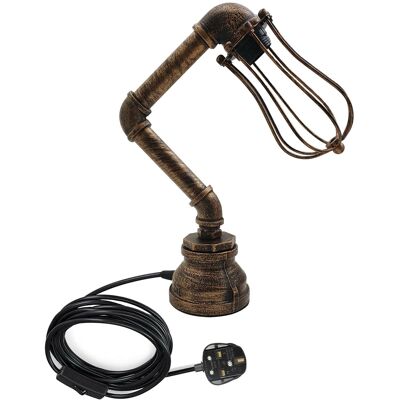 Wasserpfeife Retro Industrial Plug-In Tischleuchte Steampunk Metall Indoor Standbeleuchtung Kupfer gebürstet LEDSone DE~2359 - Ja