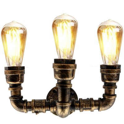 Vintage Eisen Wasserpfeifen Lampen E27 Loft Licht Retro Industrie Wandleuchte LEDSone DE~2342 - Ja - Gebürstetes Kupfer