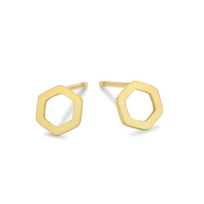 Gold ion plated stainless steel open hexagon ear studs