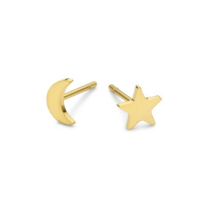 Gold ion plated stainless steel crescent and star ear studs