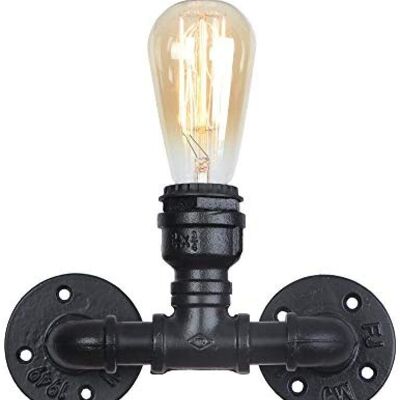 Vintage Industrial Porch Lamp Steampunk Sconce One Head Loft Rustic Water Pipe Wandleuchte LEDSone DE~2323 - Schwarz - Ja