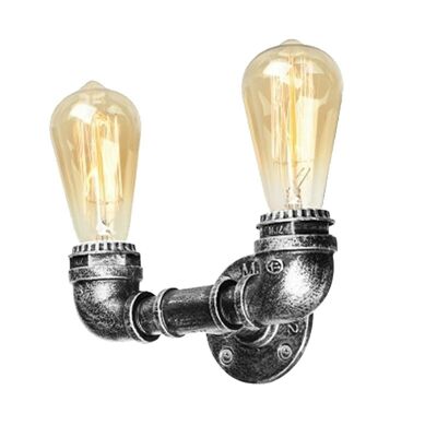 Vintage Industrie Wandleuchte Loft Rustikal Wasserpfeife Wandleuchte Veranda Lampe Steampunk LEDSone DE~2322 - Gebürstetes Silber - Ja