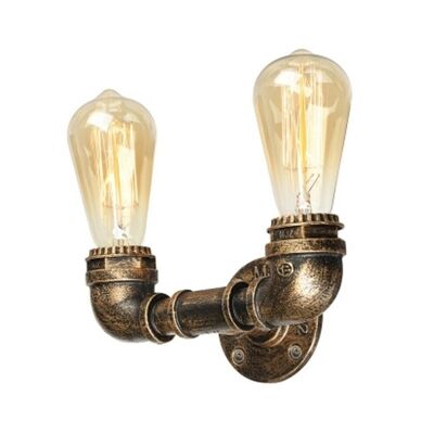 Vintage Industrie Wandleuchte Loft Rustikal Wasserpfeife Wandleuchte Veranda Lampe Steampunk LEDSone DE~2322 - Gebürstetes Kupfer - Ja
