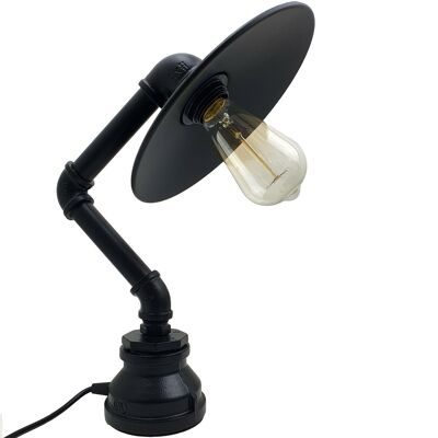 Industrielle Vintage Retro-Stahlrohr-Schreibtisch-Tischlampe mit flachem Schirm Schwarz LEDSone DE~2320 - Ja