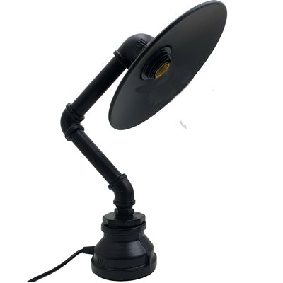 Industrielle Vintage Retro-Stahlrohr-Schreibtisch-Tischlampe mit flachem Schirm Schwarz LEDSone DE~2320 - Nein