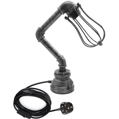 Industrial Plug-In Tischleuchte Steampunk Metall Indoor Stand Wasserpfeife Retro Beleuchtung LEDSone DE~2303 - Nein - Gebürstetes Silber