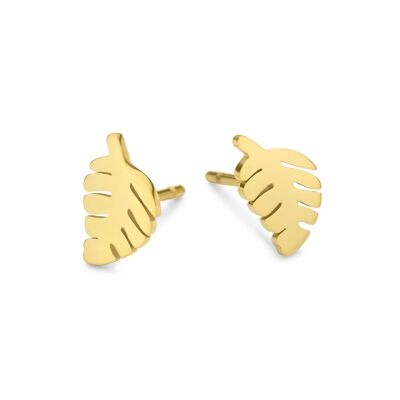 Gold ion plated stainless steel leaf ear studs