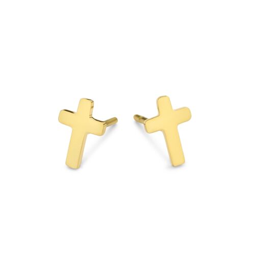 Gold ion plated stainless steel cross ear studs