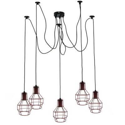 Rustikale rote 2m Pendelleuchte Käfig Retro industrielle Deckenleuchte Spinnenlampe~2273