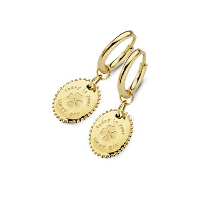 Gold ion plated stainless steel ear huggies with pendant