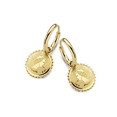 Gold ion plated stainless steel hoops earrings round charm
