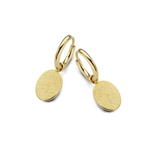 Gold ion plated stainless steel hoops earrings with oval palmtree charm