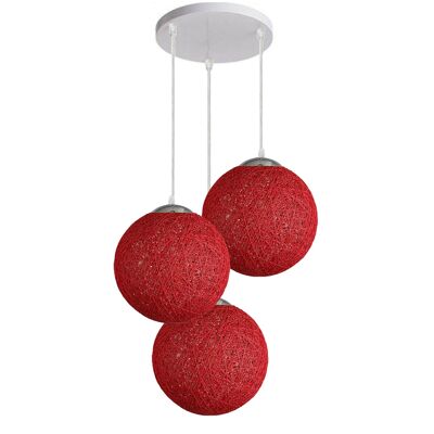 Red Vine Ball Rattan Shade Chandelier Three Head Dekorative Round Base Deckenpendelleuchte~2051