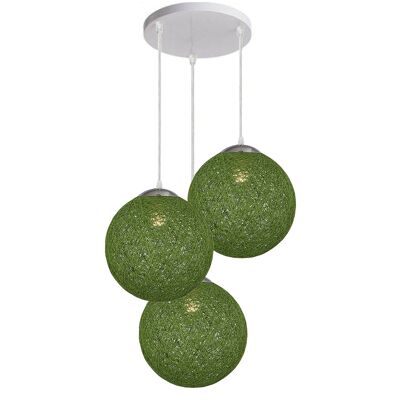 Green Vine Ball Rattan Shade Chandelier Three Head Dekorative Round Base Deckenpendelleuchte~2049