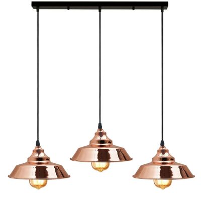 Vintage Metal 3 Head Light Industrial Pendant Metal Shade, Hanging Ceiling Light E27 Holder Fitting with 50cm Ceiling Plate-Rose Gold Color~2017