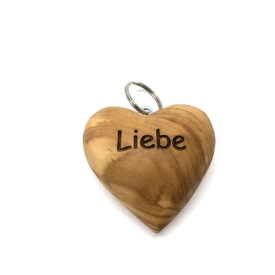 Keychain heart motif "LOVE" made of olive wood