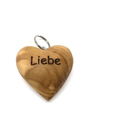 Keychain heart motif "LOVE" made of olive wood