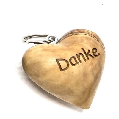 Keychain heart motif "THANK YOU" made of olive wood