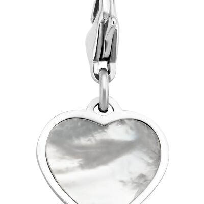 Stainless steel heart wit white MOP charm