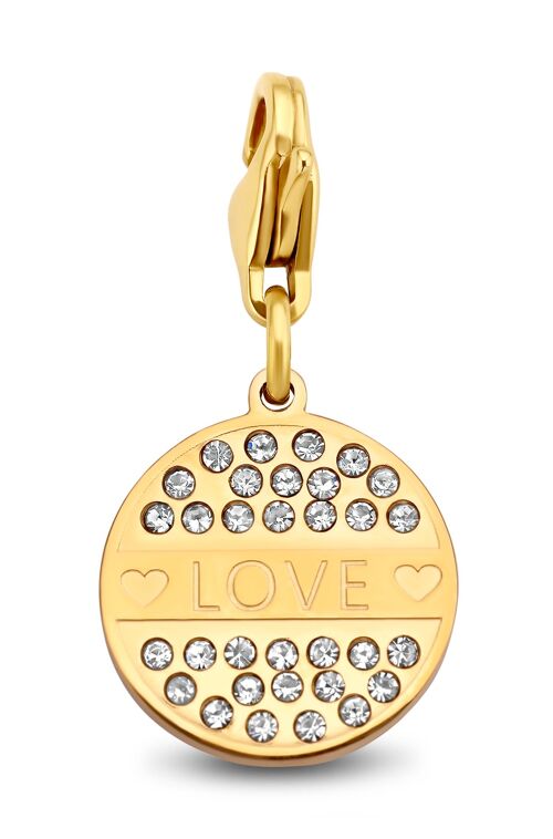 Gold ion plated stainless steel love with zirconia charm
