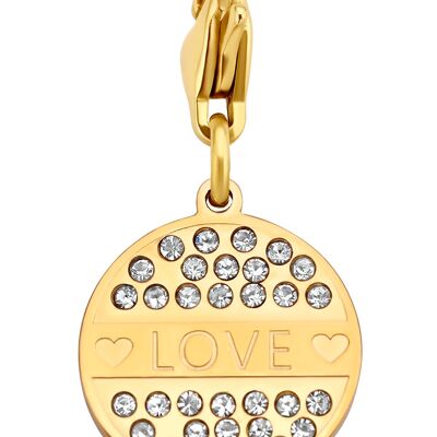 Gold ion plated stainless steel love with zirconia charm