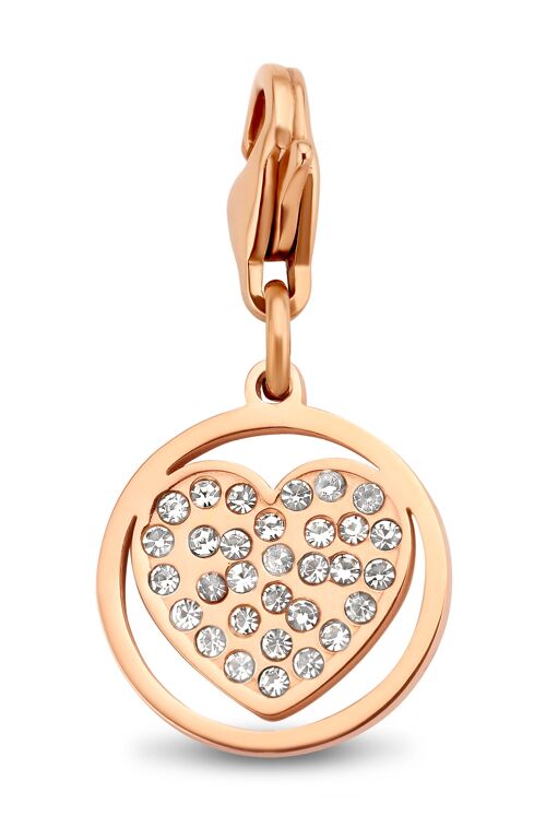 Rose ion plated stainless steel open heart with zirconia charm