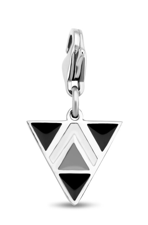 Stainless steel triangle overlay black/white and grey enamel charm
