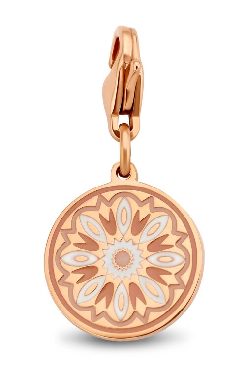 Rose ion plated stainless steel round overlay flower enamel charm