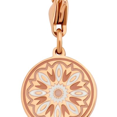 Rose ion plated stainless steel round overlay flower enamel charm