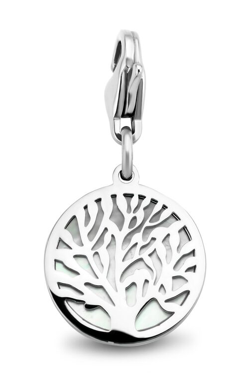 Stainless steel tree of life with white MOP charm