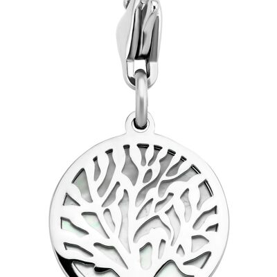 Stainless steel tree of life with white MOP charm