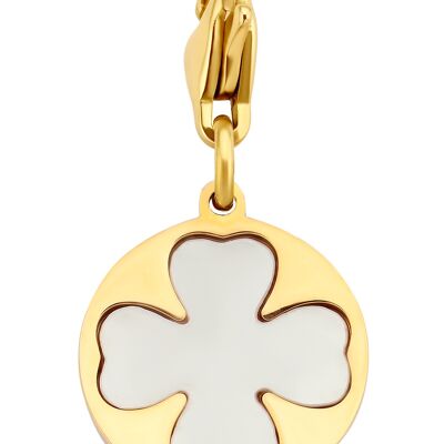 Gold ion plated stainless steel clover with grey MOP charm