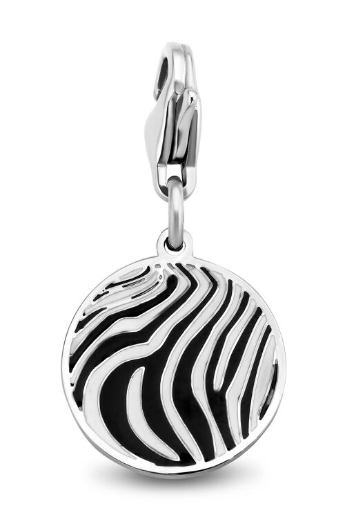 Stainless steel overlay zebra enamel charm