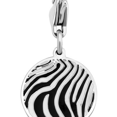 Stainless steel overlay zebra enamel charm