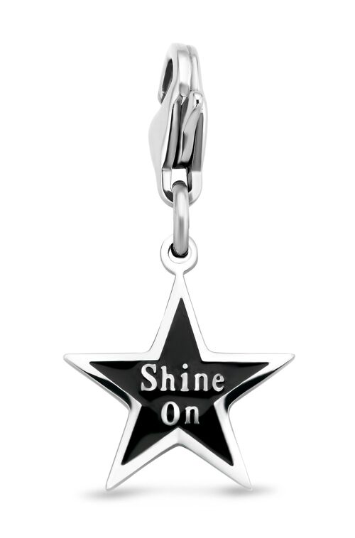 Stainless steel overlay black enamel star charm