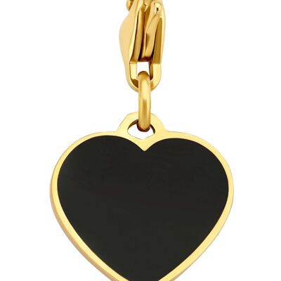 Gold ion plated stainless steel overlay black enamel heart charm
