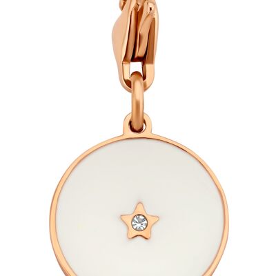 Rose ion plated stainless steel round overlay white enamel with star charm