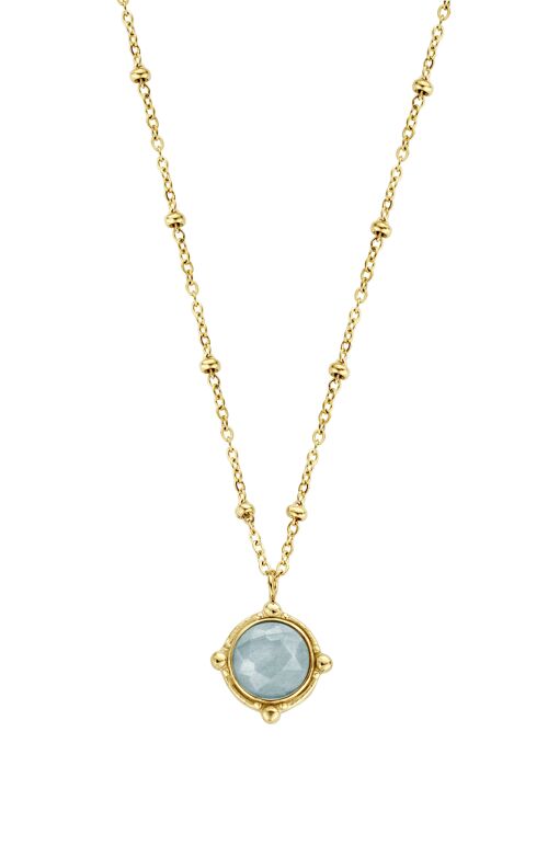 Gold ion plated stainless steel necklace with round amazone stone pendant