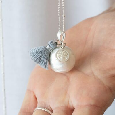 Pregnancy bola brushed silver tree of life pompom charm