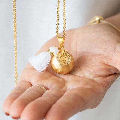 Pregnancy bola brushed yellow gold charm sun moon pearl moonstone pompom