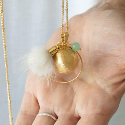 Schwangerschafts-Bola-Ring mit Aventurin-Perle aus gebürstetem Gelbgold
