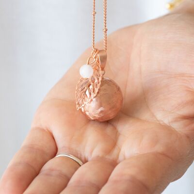 Pregnancy bola brushed rose gold leaf charm rose quartz pearl