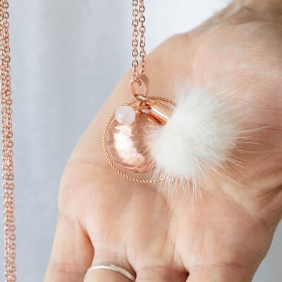 Pregnancy bola brushed rose gold pearl moonstone pompom froufrou ring