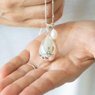 Pregnancy bola drop silver freshwater pearl pendant