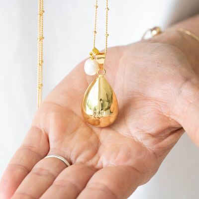 Pregnancy bola drop yellow gold freshwater pearl pendant
