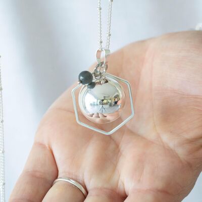 anello esagonale con perla labradorite d'argento liscia gravidanza bola