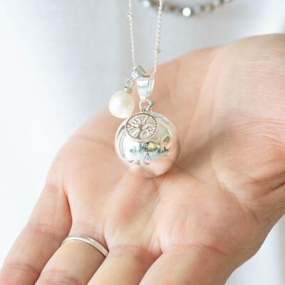 Pregnancy bola smooth silver tree of life charm freshwater pearl