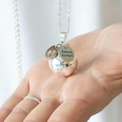 Pregnancy bola smooth silver engraved medallion with imprint charm